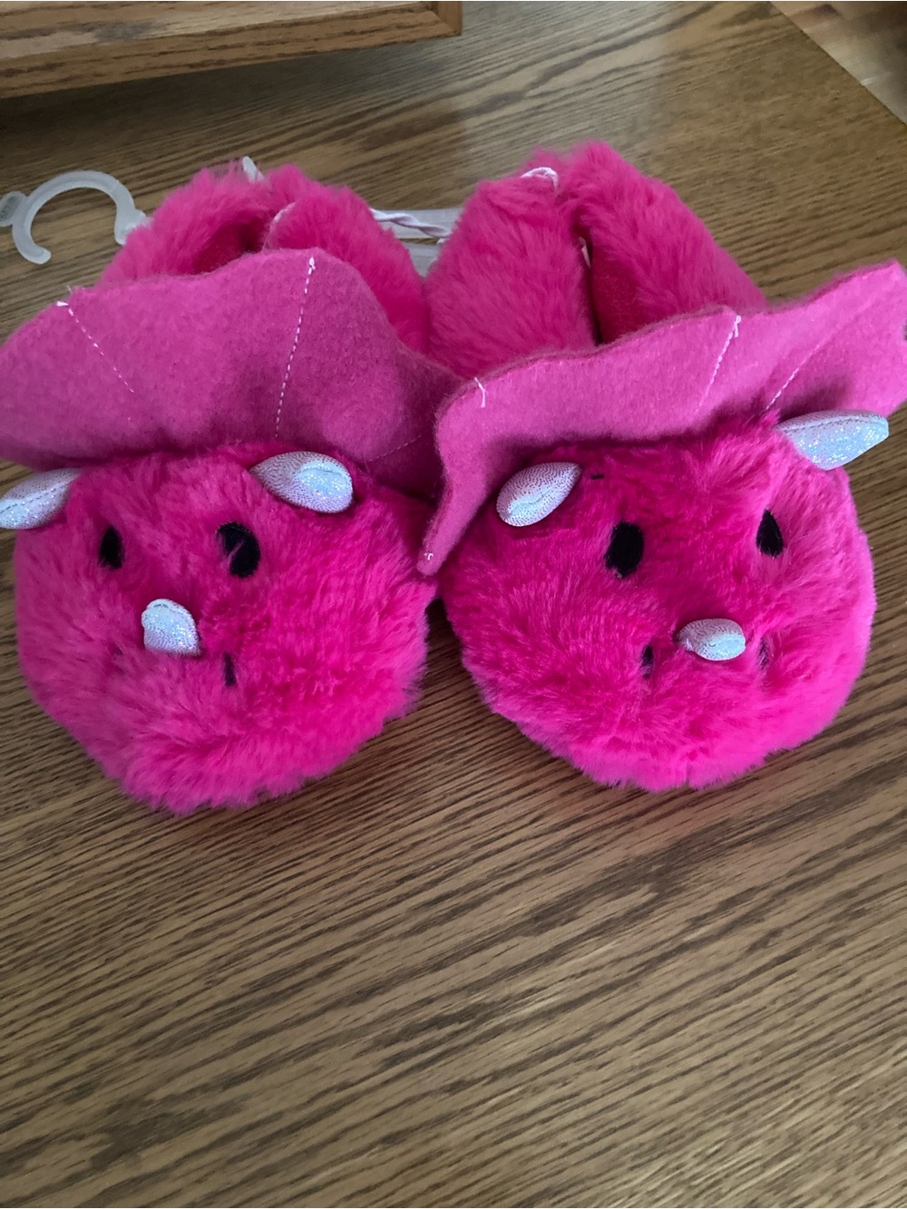 Cat & Jack Hot Pink Plush Dino Slippers for Kids